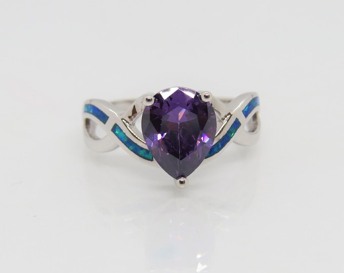 Vintage Sterling Silver Amethyst & Blue Opal Ring Size 5