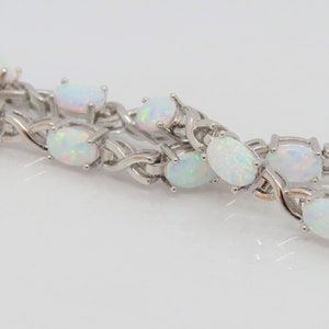 Vintage Sterling Silver Oval cut White Opal Link Bracelet 7 1/2''