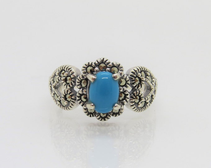 Vintage Sterling Silver Turquoise & Marcasite Ring Size 7