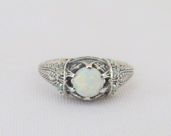 Vintage Sterling Silver Fire Opal Filigree Ring Size 6