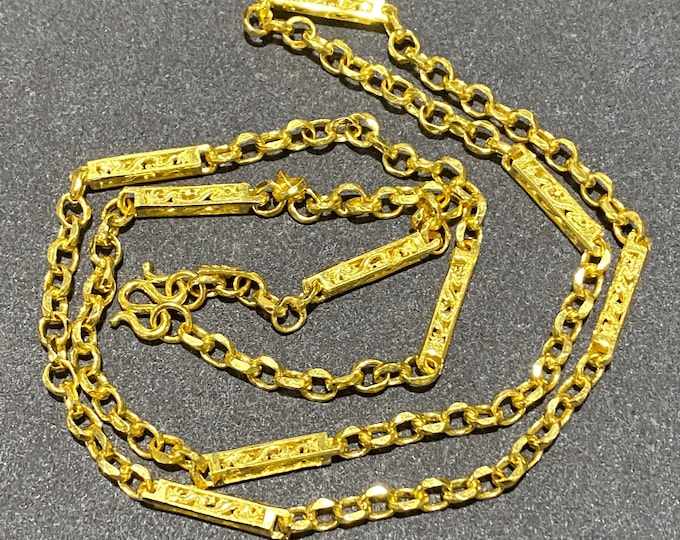 Vintage 24K 980 Pure Gold Dragon Rolo Link Chain Necklace 19''