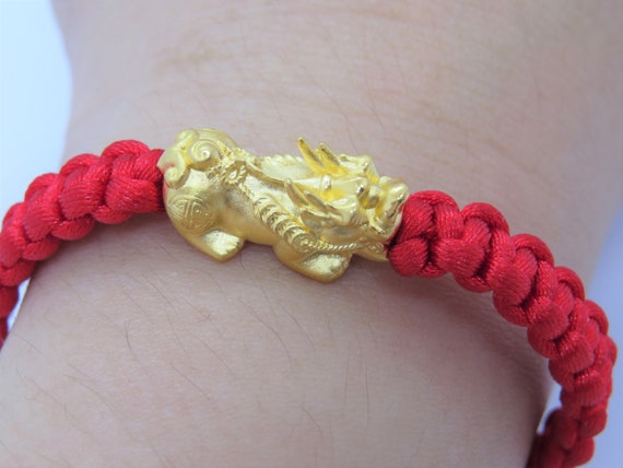 Vintage 24K 9999 Yellow Gold 3D Pixiu with Red We… - image 10