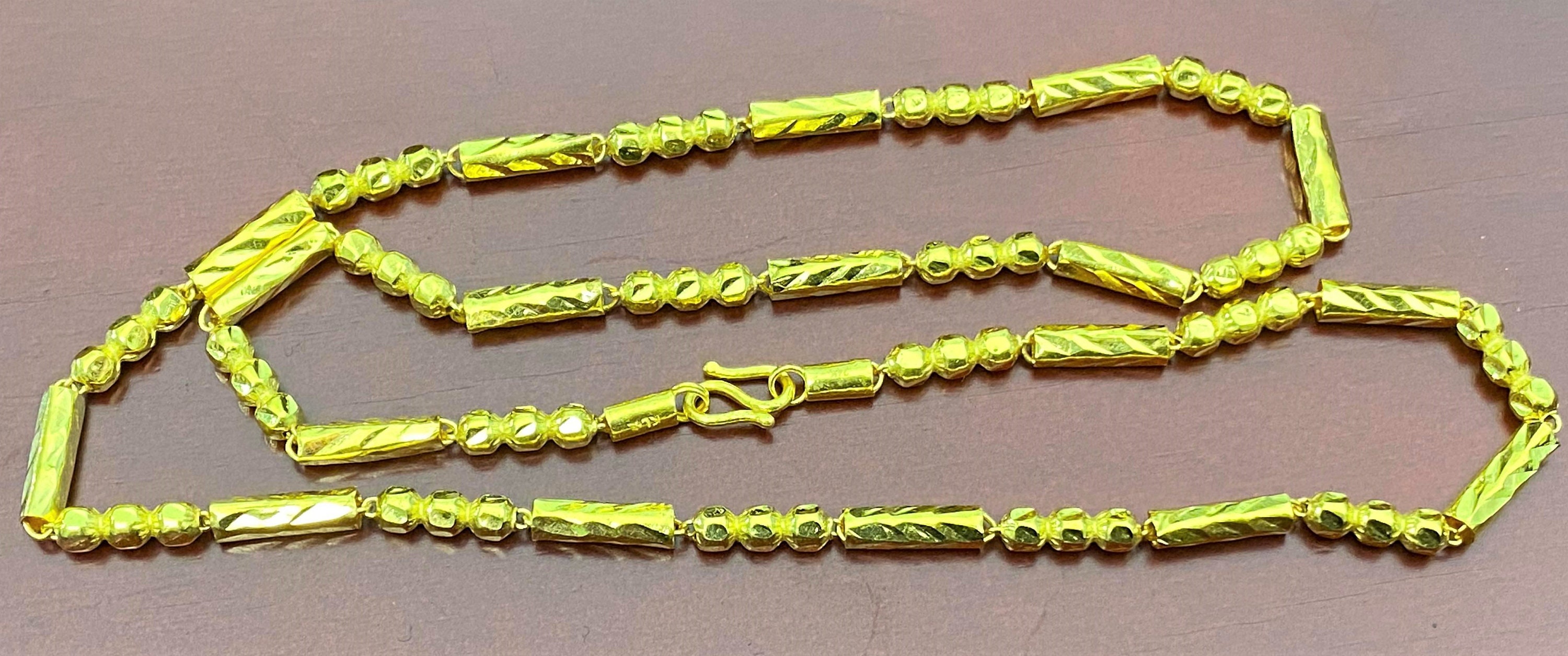 Vintage 24K 980 Pure Gold Bamboo Balls Link Chain Necklace