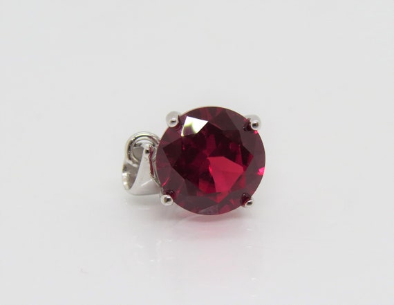 Vintage Sterling Silver Round cut Ruby Pendant 10… - image 1