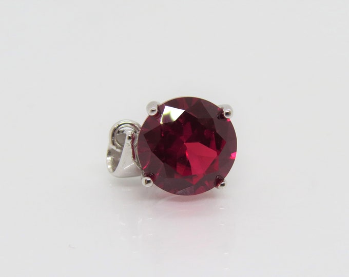 Vintage Sterling Silver Round cut Ruby Pendant 10MM
