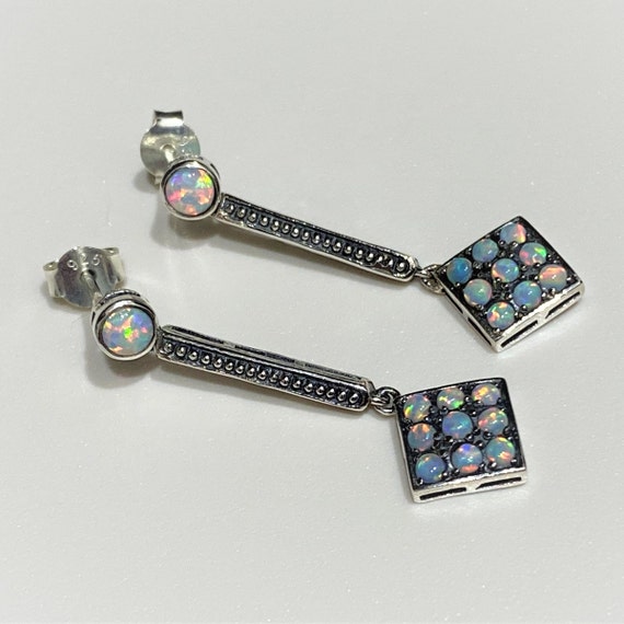 Vintage Sterling Silver White Opal Dangle Earring… - image 6