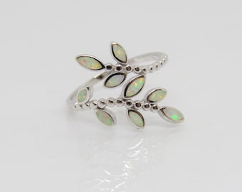 Vintage Sterling Silber Weiß Opal Blätter Ring.