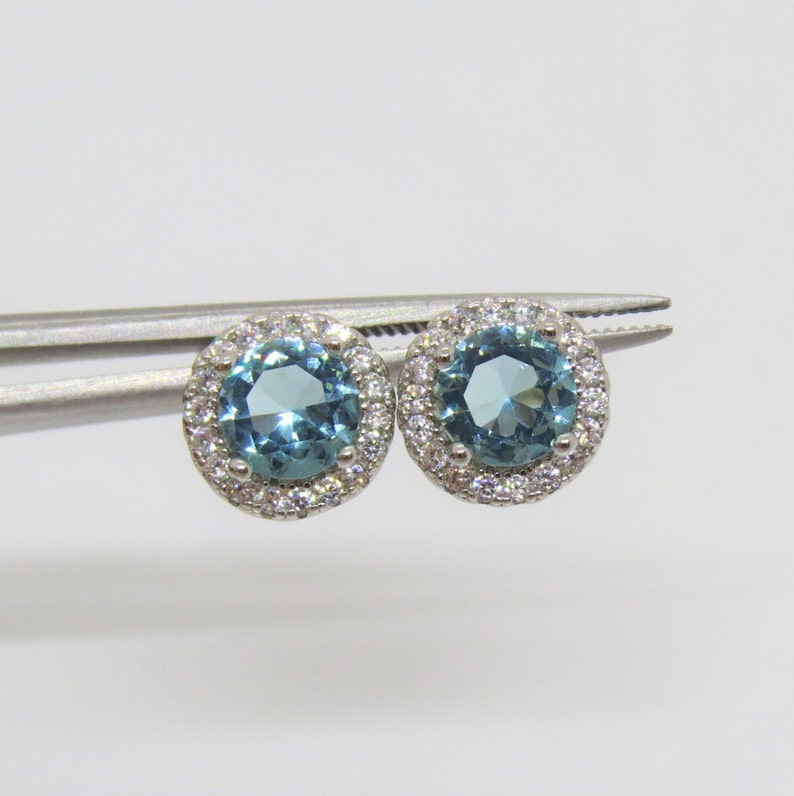 Sterling Silver Aquamarine & White Topaz Halo Earrings image 5