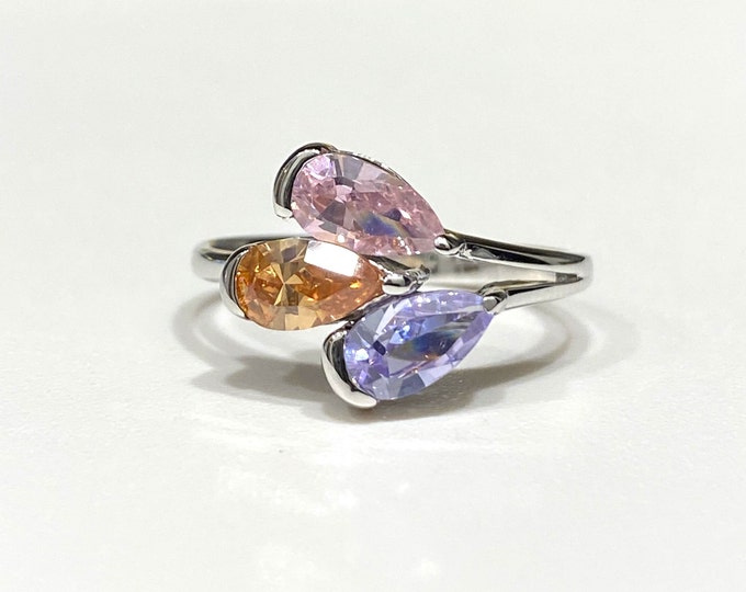 Vintage Sterling Silver Amethyst, Pink Orange Sapphire Ring Size 7