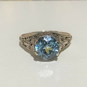 Sterling Silver Round Aquamarine Filigree Ring Size 8