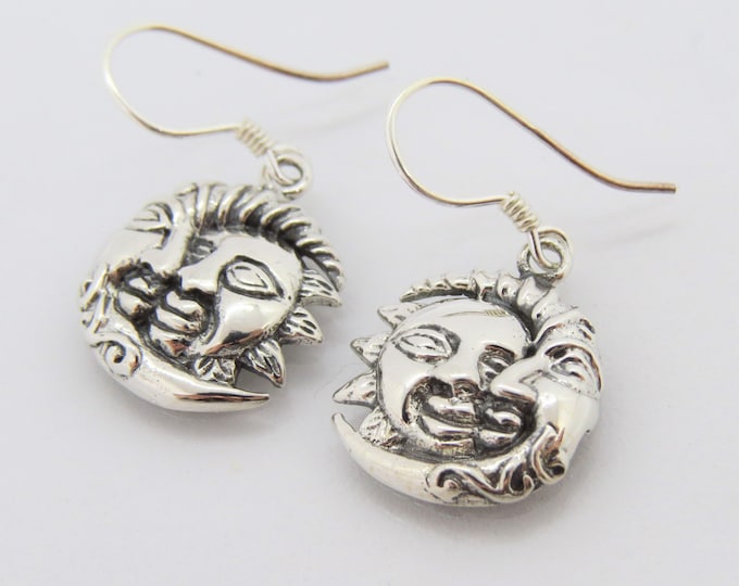 Vintage Sterling Silver Sun & Moon Dangle Earrings