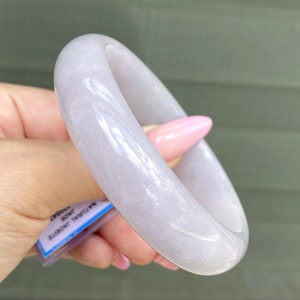 Translucent Natural Lavender, White Jadeite Jade Vintage Bangle Bracelet 59.7MM