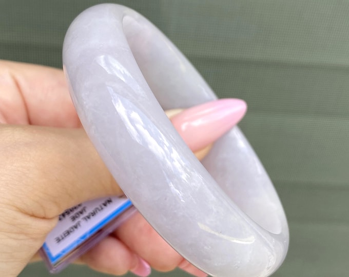 Translucent Natural Lavender, White Jadeite Jade Vintage Bangle Bracelet 59.7MM