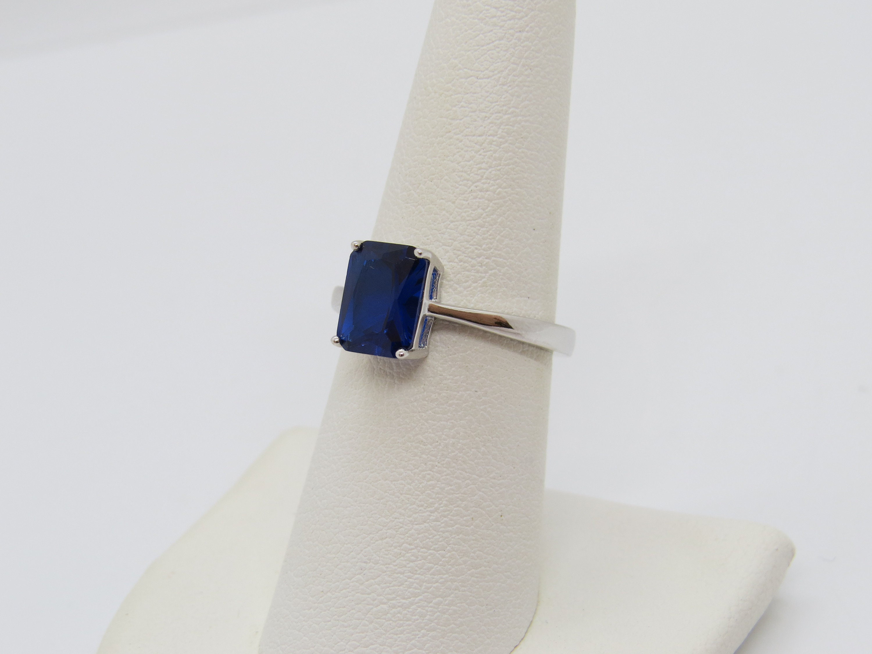 Vintage Sterling Silver Emerald Cut Blue Sapphire Ring Size 4 - Etsy