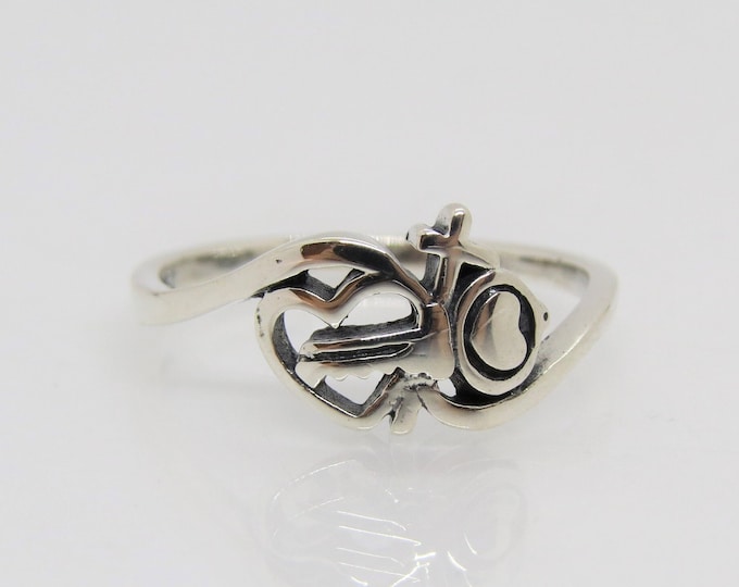 Vintage Sterling Silver Key Heart & Cross Ring Size 7