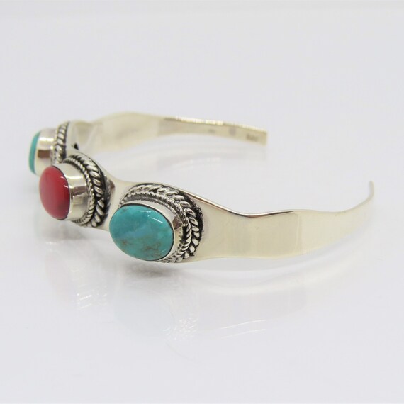 Vintage Sterling Silver Turquoise & Salmon Coral … - image 3