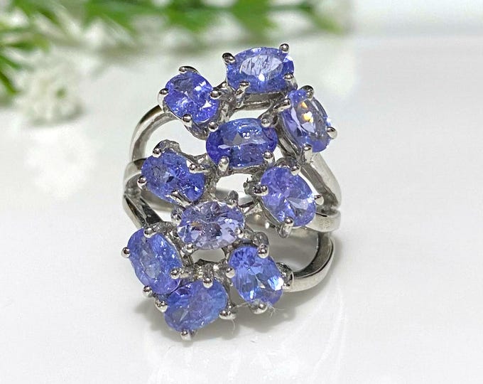 Vintage Sterling Silver Natural Oval cut Tanzanite Ring Size 7.5
