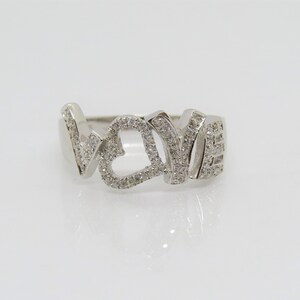Vintage Sterling Silver White Topaz Love Ring Size 8