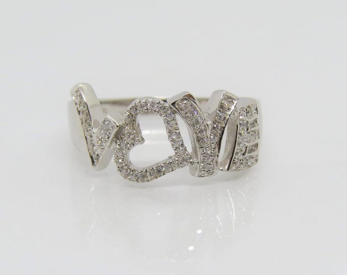 Vintage Sterling Silver White Topaz Love Ring Size 8