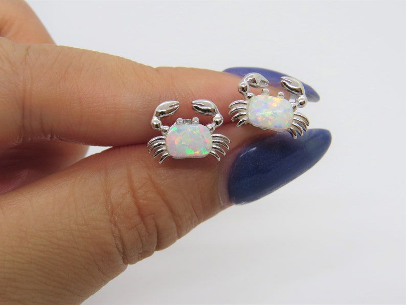 Vintage Sterling Silver White Opal Crab Stud Earrings Etsy