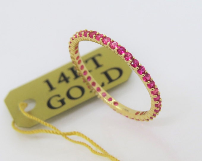 Vintage 14K Solid Yellow Gold Ruby Eternity Band Ring Size 6