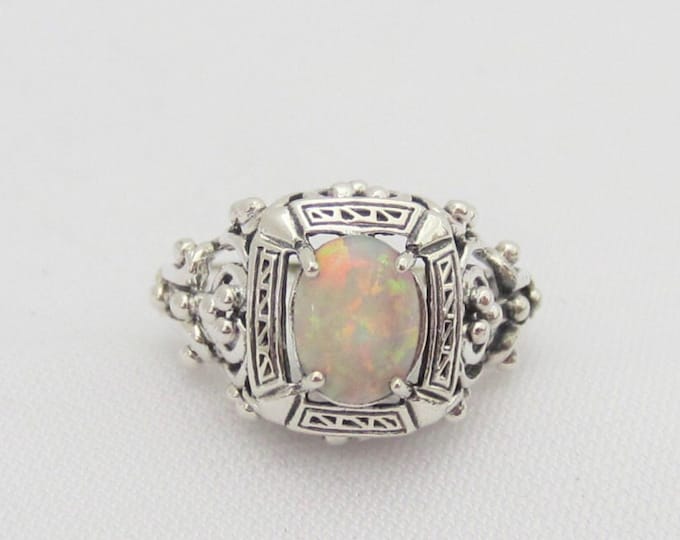 Vintage Sterling Silver White Opal Filigree Ring Size 8