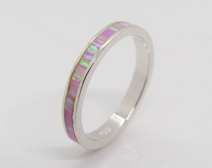 Vintage Sterling Silver Pink Opal Band Ring Size 7