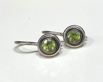 Vintage Sterling Silver Peridot Hook Earrings