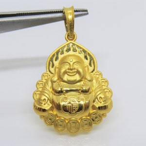 Vintage 24K 980 Pure Gold Laughing Buddha, Happy Buddha Pendant