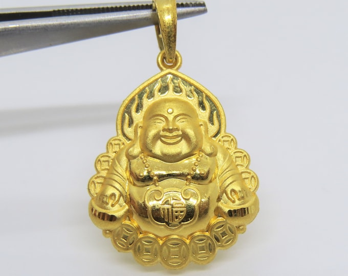 Vintage 24K 980 Pure Gold Laughing Buddha, Happy Buddha Pendant
