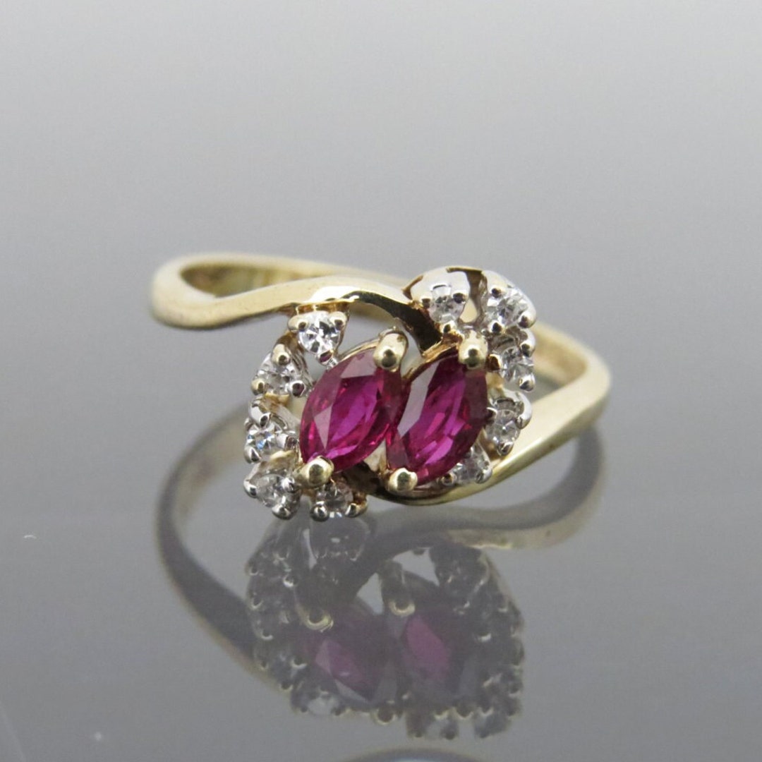 Vintage 14K Solid Yellow Gold Natural Ruby & Diamond Ring Size 6.5 - Etsy