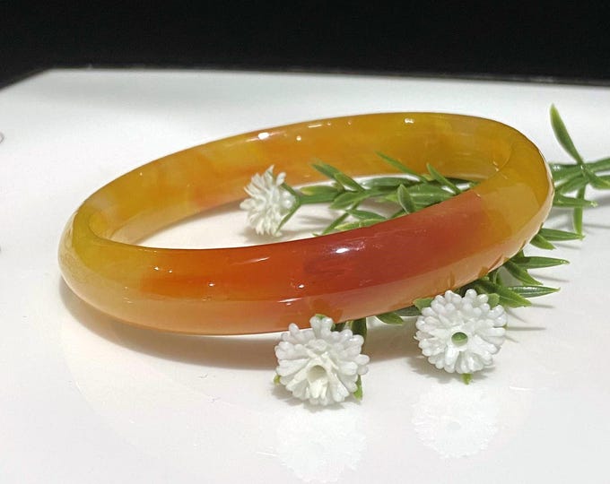 Vintage Natural Yellow, Orange Coral Bangle Bracelet 58MM