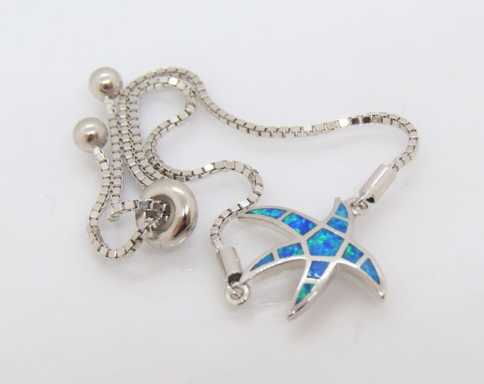 Sterling Silver Blue Opal Starfish Adjustable Vintage Bracelet.