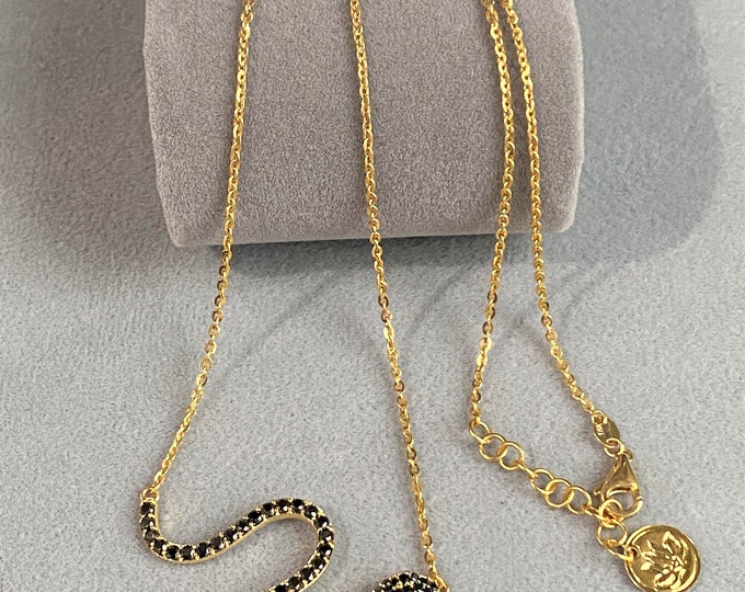 Vintage 15K 610 Solid Yellow Gold Black Sapphire & Ruby Snake Link Chain Necklace 17''