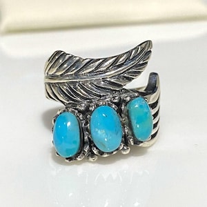 Vintage Sterling Silver Turquoise Leaf Ring.