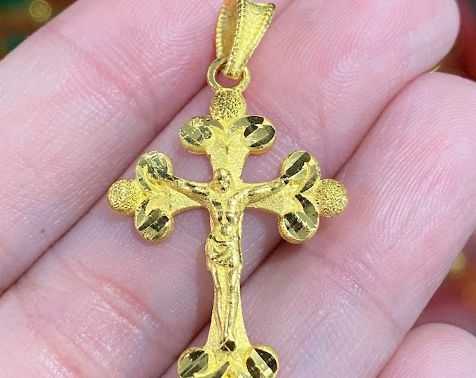 Vintage 23K 980 Pure Gold Blessing Crucifix Cross Pendant.