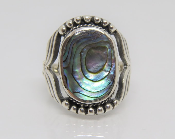 Vintage Sterling Silver Abalone Leaf Ring Size 8