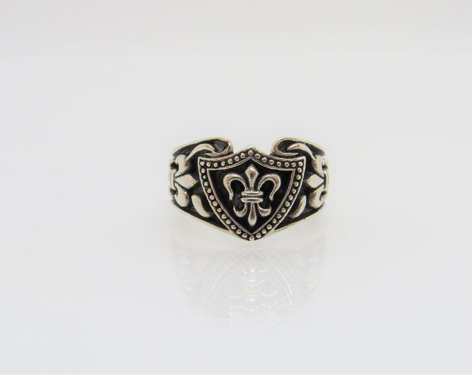 Vintage Sterling Silver Fleur de lis Unisex Band Ring Size 9