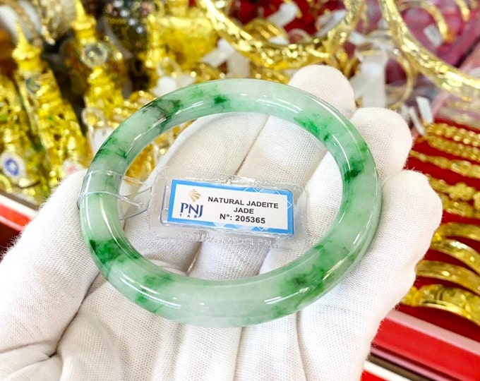 Vintage Translucent Natural Green , White Jadeite Jade Bangle Bracelet 62.3MM