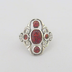 Vintage Sterling Silver Orange Fire Opal Filigree Ring Size 8