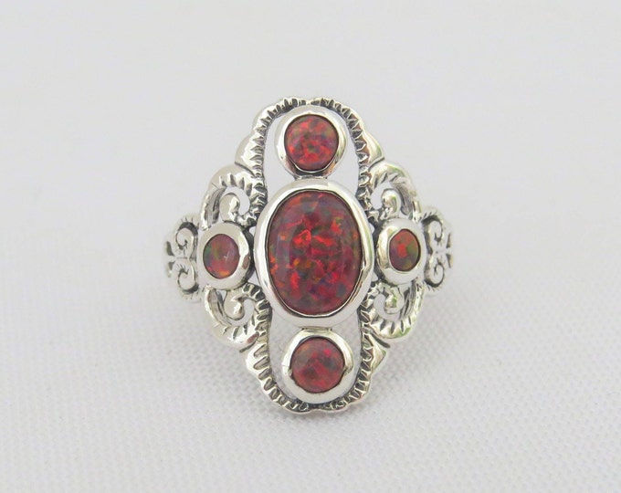 Vintage Sterling Silver Orange Fire Opal Filigree Ring Size 8
