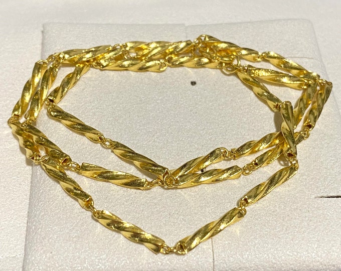 Vintage 24K 980 Pure Gold Twisted Bamboo Link Chain Necklace 18''