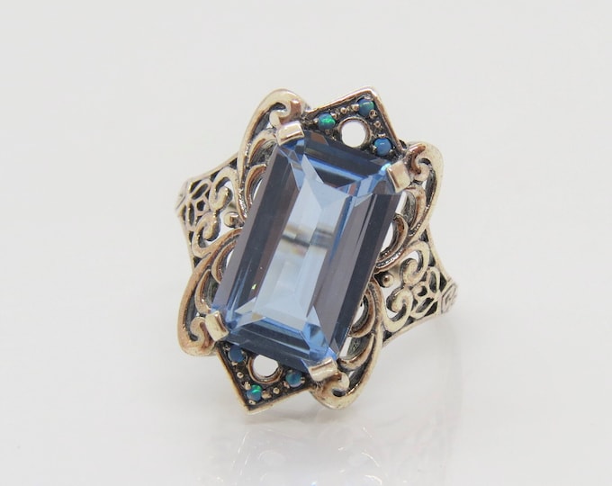 Vintage Sterling Silver Aquamarine & Blue Opal Ring Size 9