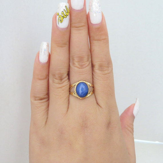 Vintage 18K Solid Yellow Gold Star Blue Sapphire … - image 7