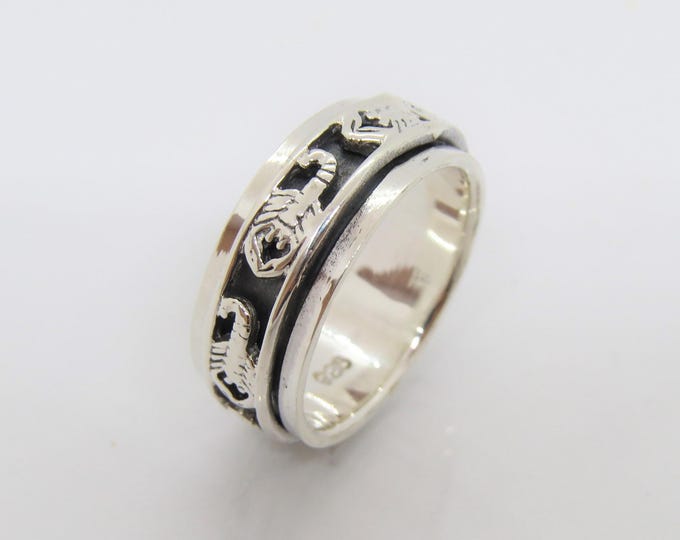Vintage Sterling Silver Scorpions Band Ring Size 9