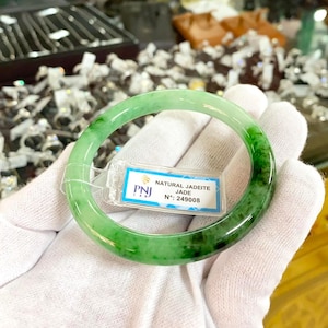 Vintage Durchscheinend Natürliche Grüne Jadeit Jade Armreif Armband 57.4MM