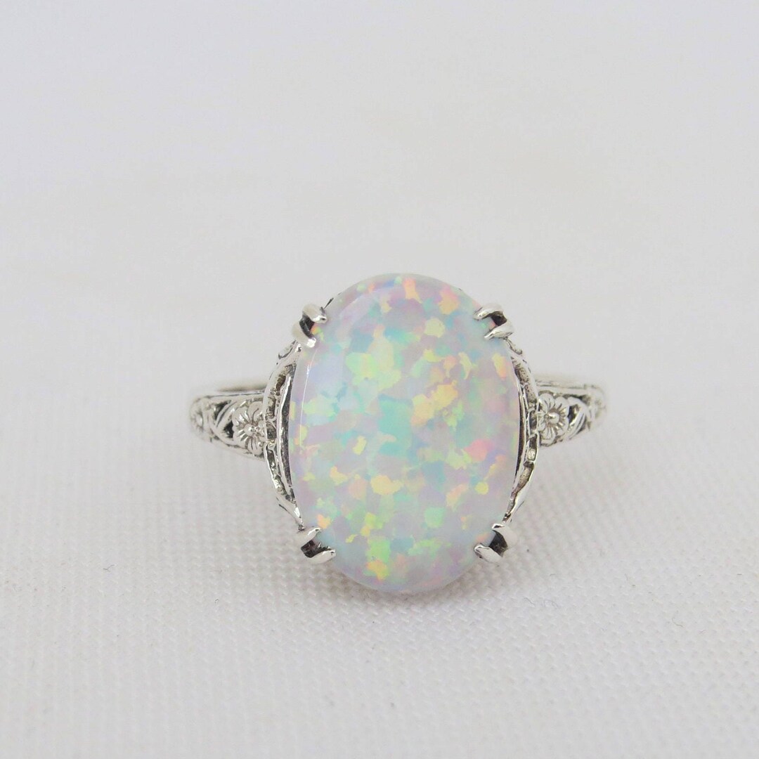 Vintage Sterling Silver White Opal Flower Filigree Ring Size - Etsy