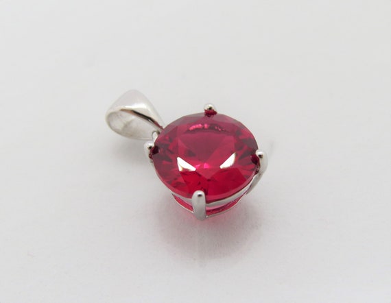 Vintage Sterling Silver Round cut Ruby Pendant 10… - image 5