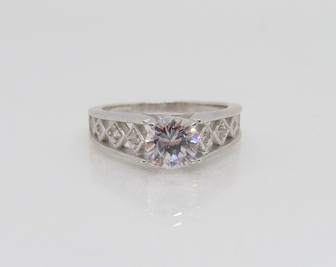 Vintage Sterling Silver White Topaz Engagement Ring Size 8,9