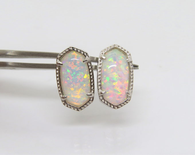 Vintage Sterling Silver White Opal Coffing Earrings